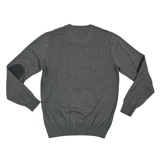 John Henric men's sweater M gray cotton v neck long sleeve pullover elbow patch - Picture 6 of 8